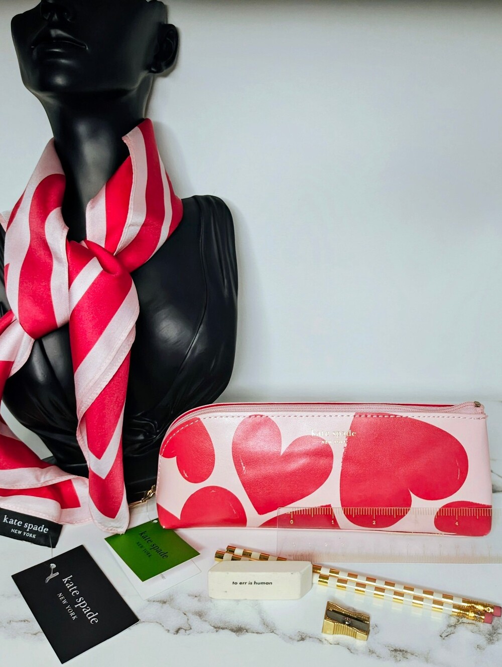 Kate Spade New York Sweet Hearts Pencil Case & Scarf